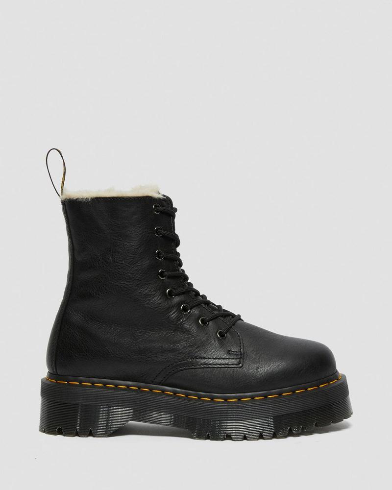 Black Men's Dr Martens Jadon Leather Faux Fur Lined Platform Winter Boots | CA 577ILH